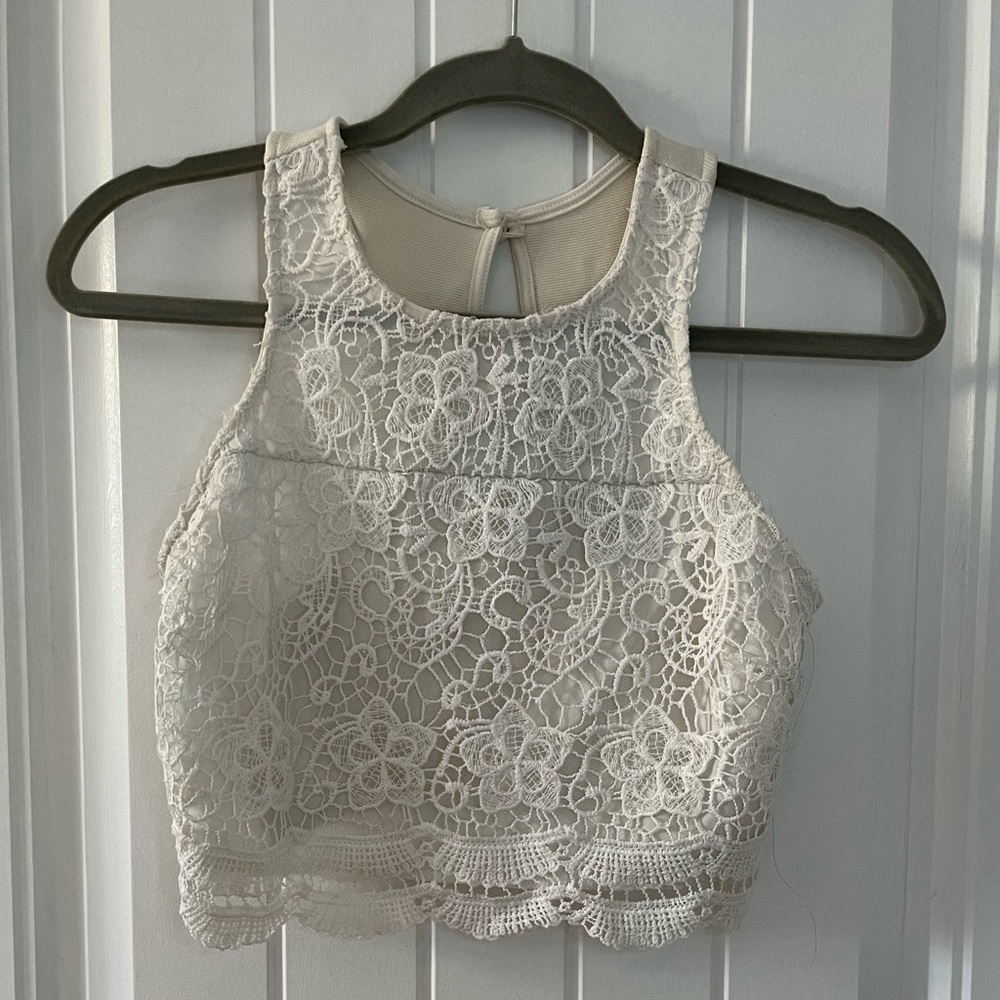 Solemio Los Angeles; White; Cropped Tank; Flower Lace; Women’s Small
